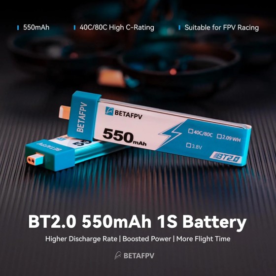 BETAFPV 4pcs BT2.0 550mAh 1S 3.8V 40C/80C Battery Compatible 75-85mm 1S Racing Whoop Drone Quadcopters Drone Accessory